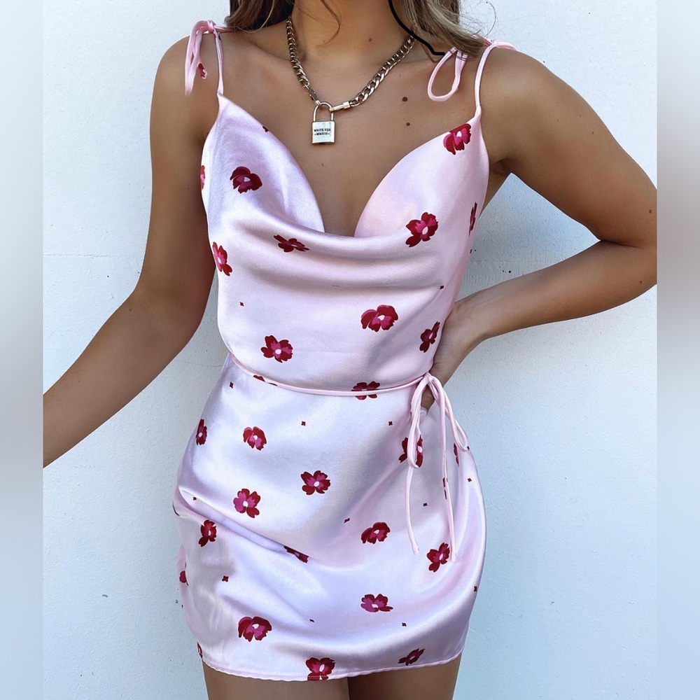 WHITE FOX BOUTIQUE- Pink Satin Camellia Mini Dress